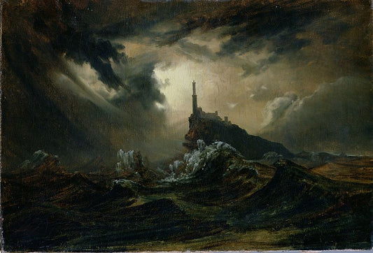 Stormy sea with lighthouse